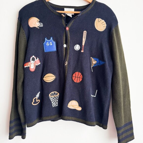 Christopher & Banks Vintage Football Theme Embroidered Cardigan L - Picture 2 of 8